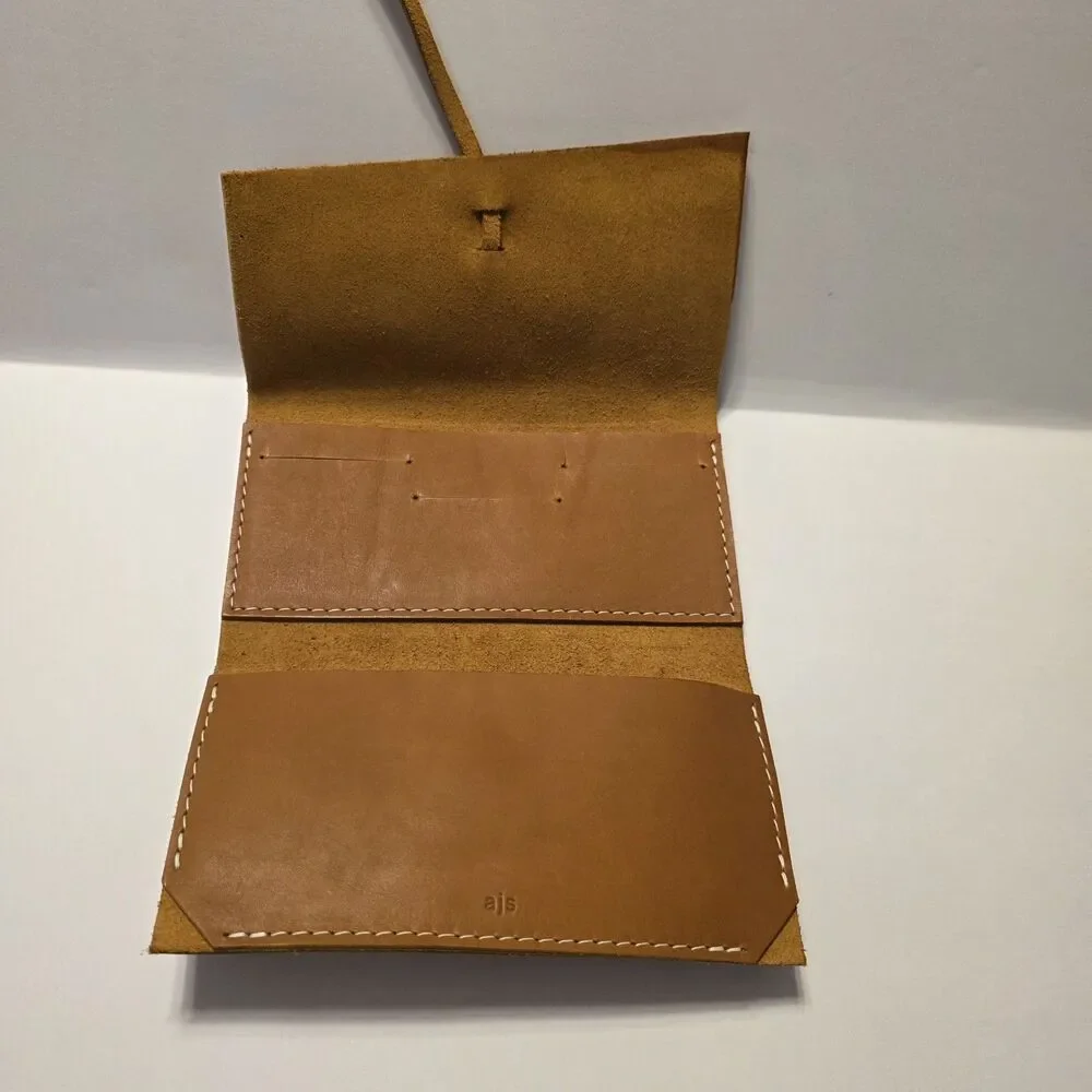 Brown Folding Wallet with Tie Closure, Stitched Accents, Unisex Solid Leather